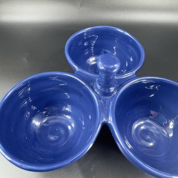 Deartis Cobalt Blue 3 Section Handled Condiment Serving Dish Plate Portugal VTG - Picture 7 of 12
